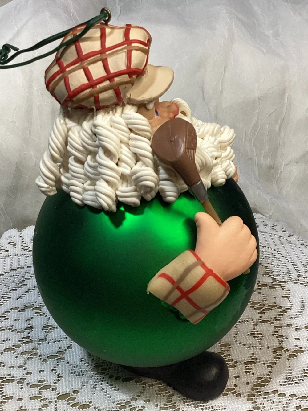 Department 56 Mercury Glass Green Golfing Santa Claus Christmas Ornament